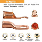 16Pcs 4/0 AWG 5/16" Stud Heavy Duty Copper Wire Lugs with 16Pcs Heat Shrink Tubing 4/0 Gauge Ring Terminals Battery Cable Ends Bare Copper Eyelets Tubular Ring Terminal for Car Boat Marine