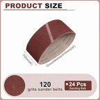 HARFINGTON 4 x 24 Inch Sanding Belts, 24 Pcs 120 Grits Aluminum Oxide Abrasive Belt Sander File Belt for Woodworking, Metal Polishing, Knife Sharpener