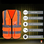 A-SAFETY High Visibility Safety Vest Reflective,Hi vis Working Vest,Orange Medium