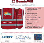 BeautyWill Custom Logo 10/20 Pack Safety Vest Class2 High Visibility Vest with Pockets Breathable Construction Vest Bulk