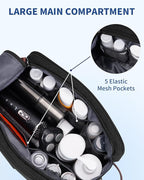 WANDF Toiletry Bag for Men Travel Toiletry Organizer Canvas and Leather Dopp Kit Water-Resistant Shaving Bag for Travel Accessories (Black, Large)
