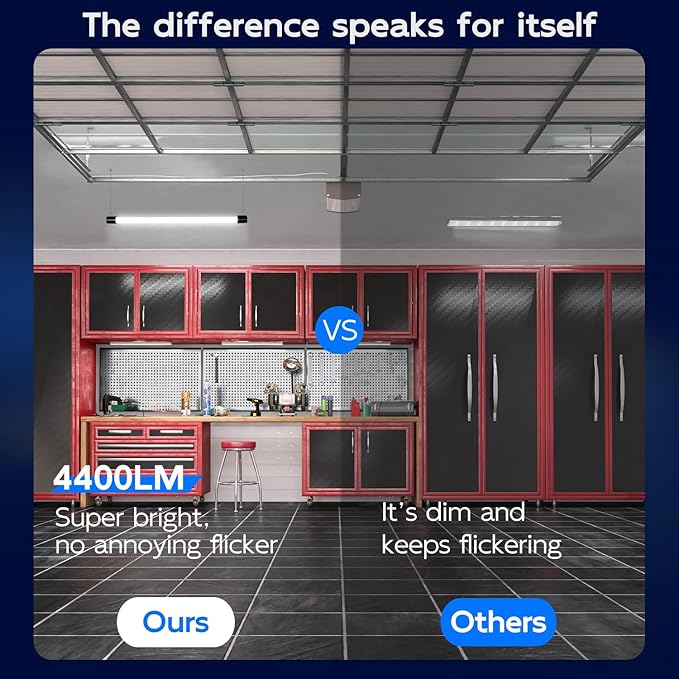 hykolity 24 Pack 4FT Linkable LED Shop Light for Garage, 4400lm, 4FT 42W, 5000K Daylight LED Workbench Light Fixture with Plug, Hanging or Surface Mount, Black - ETL