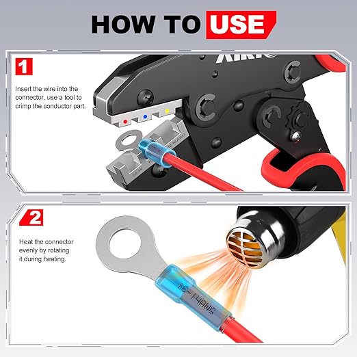 AIRIC Heat Shrink Wire Connectors Kit, 22-10 AWG Waterproof Crimp Terminals, Marine Electrical Connector, Insulated Cable Ends, Wiring Terminal End for 22-10 Gauge, Ring Fork Spade Butt Splice 120 PCS