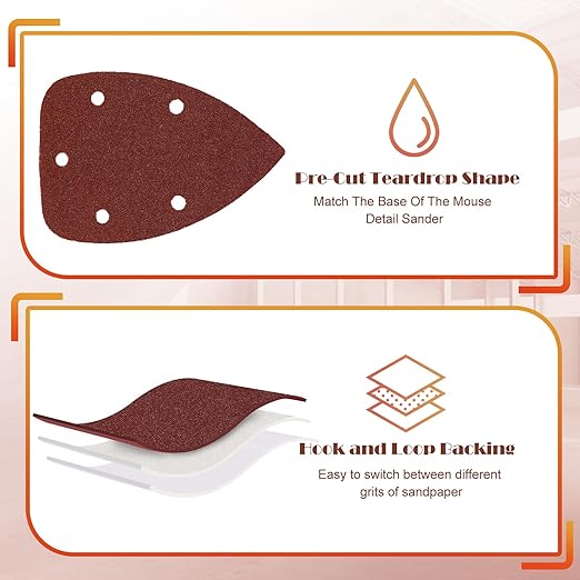 100 Grit Mouse Sander Sandpaper, Jamiikury 5 Hole Detail Sander Sandpaper Palm Sander Paper Mouse Sanding Pads Hook and Loop Sanding Sheets - Pack of 20