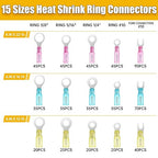 600PCS Marine Grade Heat Shrink Wire Connectors-Electrical Connectors Kit of Tinned Red Copper,Crimp Insulated Ring Fork Spade Butt Splice AWG22-16 16-14 12-10 Gauge (600pcs Kit, AWG 22-10)