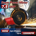 Angle Grinder, 7.5-Amp 4 1/2 inch Electric Grinder Power Tools 12000 RPM with Cutting and Grinding Wheels, Flap Disc and Auxiliary Handle for Cutting, Grinding, Polishing, M14 Thread