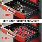 6-Piece Magnetic Socket Organizer Set, Magnetic Socket Holder Includes 1/4", 3/8", 1/2" Drive Metric SAE Socket Trays, Holds 143 Pieces Standard and Deep Sockets(Socket not Included)