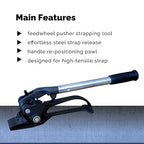 IDL Packaging S-249 Pusher Feedwheel Tensioner for 3/4" to 1 1/4" Steel Strapping - Heavy-Duty Banding Tool for Bundling Pipes - High Tensile Metal Strapping Tensioner with Long Service Life