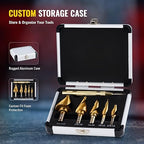 ZELCAN Step Bits for Metal, Step Drill Bit Set 5PCS Titanium, Spiral Grooved with Automatic Center Punch, Step Drill Bit for Metal with Aluminum Case, Multiple Hole Step Bit for DIY Lovers