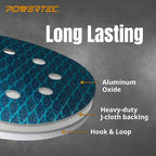 POWERTEC 5 Inch 8-Hole Hook and Loop Diamond Shaped Sanding Discs, 30-Pack Assorted Grits (60/80/120) for Random Orbital Sanders –J-Weight Cloth Backing for Long Life, Anti-Clog Sandpaper (44900)