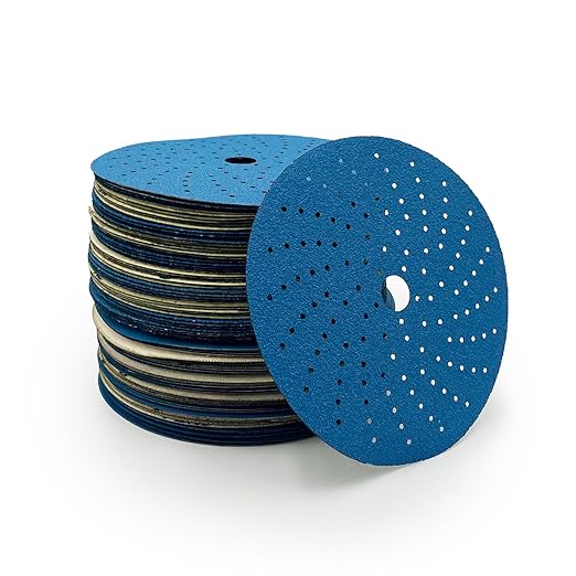 High Ground 6 Inch Multi-Hole Hook and Loop Clean Sanding Disc, Ceramic Abrasive, Dust-Free, High Performance, Long Lasting - 50pcs (Blue, 6 Inch, 220.0, Very Fine)