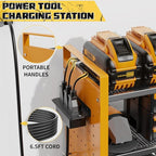 Power Tool Organizer with Charging Station Wall Mount, 3 Layer Expanded Heavy Duty Garage Organization, 48.8 Inch Length Garage Tool Storage, 4 Drill Slot, 16" Standard Hole, Yellow