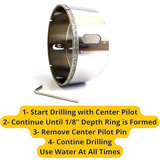 Drilax 4" Diamond Hole Saw | 1.5" Cutting Depth | Removable Pilot Pin & Triangular 3/8" Shank | Drilling for Ceramic, Porcelain, Tile, Quartz, Granite, Marble | Large Vent, Duct & Recessed Light Holes