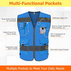 TCCFCCT Mesh Reflective Safety Vest 9 Pockets High Visibility Vest for Men Women, Hi Vis Reflective Work Vest for Safety, Meets ANSI/ISEA Standards, (Blue, XX-Large)