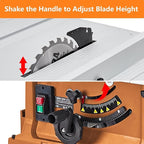 PioneerWorks 10 Inch Table Saw, 15A Multifunctional Saw With Stand & Push Stick, 90° Cross Cut & 0-45° Bevel Cut, 5000RPM, Adjustable Blade Height for Woodworking
