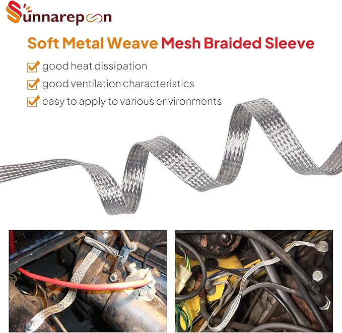 Tinned Copper Wire Shielding Sleeve, Expandable Ground Strap Wiring Braided Sleeving Metal Mesh Sheathing Cabling Wiring Protector (5/16inch - 20ft)