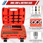 61Pcs Thread Repair Kit, UNC, UNF & Metric Thread Chaser Set, Rethread Repair Tool with Taps Dies Thread Files and Thread Pitch Gauge for Repair or Reshape Damaged Threads Bolts, Nuts and Screws