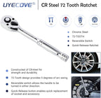Long Ratchet Wrench Set, 1/4", 3/8", 1/2" Drive Long Handle Ratchet 3pcs Set, 72-Tooth Reversible Quick-Release, CR Steel and CR-MO Head, with EVA Storage Tray