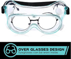 Yunsailing 30 Pack Protective Safety Goggles Clear Lab Over Glasses Anti Fog Eye Protection Goggles for Men Women(Clear Green)