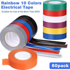 Qilery 60 Pack Electrical Tape Waterproof 3/4 in x 65 ft Electric Wire Tape for Any Weather Under 600v Home Outdoor Insulating Wire Wrapping(Multi Colors)