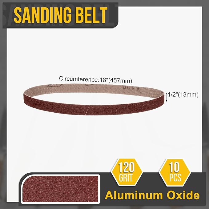 1/2 x 18 Inch Sanding Belt, 10 Pcs 120 Grit Knife Sharpener Belts Work Sharpening for Belt Sander Knife Carving Tool Metal Working