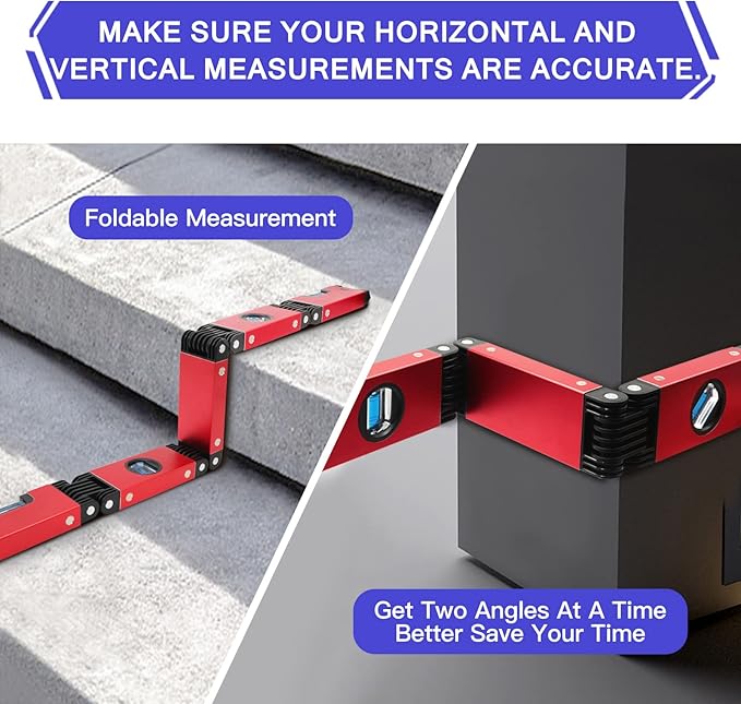 Multi-Function Foldable Level - 28 Inch Foldable Measuring Tool with 4 Easy-Read Level Bubbles 45/90/180, Multi-Angle Measurement Tool for Carpenters, Woodworkers, Fabricators