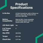 Amazon Basics by SKIL 4V Cordless Stick Screwdriver with 34-Piece Bit Set, Carrying Case, USB Charging, LED Work Light, 3 Torque Settings (Previously Denali Brand)