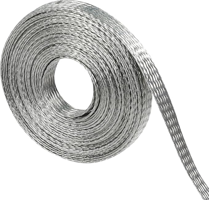 Tinned Copper Wire Shielding Sleeve, Expandable Ground Strap Wiring Braided Sleeving Metal Mesh Sheathing Cabling Wiring Protector (5/16inch - 20ft)