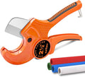 Kerry PVC Pipe Cutter, Up to 2-1/2" O.D. Ratcheting Heavy-Duty PEX POLY PE Plastic Hoses and Plumbing Tube Cutting Tool, Stainless Steel Blades, Thicken Aluminum Body Efficient Extended Handle