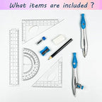 Lifreer Geometry Set,10 Pcs Protractor and Compass Set, Math and Ruler Set for Students, Class Supplies, and School - Essential Compass Geometry Tools for Precision and Quality (Blue)