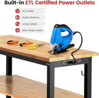 48 Inch Workbench for Garage Adjustable Height Work Bench with Under Table Shelf Pegboard Power Outlets Work Table for Woodworking, Home, Office, Workshop