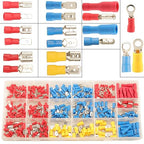350pcs 19 Types Crimp Connectors, 2.8mm, 4.8mm, 6.3mm Male and Female Spade Terminals, Copper, Red, Blue, Yellow