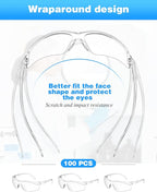 Xuhal 100 Pair Safety Glasses Bulk Clear Eye Protection Ansi Z87.1 Protective over Eyeglasses
