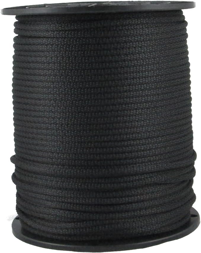 3/16 inch Black Dacron Polyester Rope - 500 Foot Spool | Solid Braid - Industrial Grade - High UV and Abrasion Resistance - Low Stretch