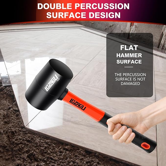2-Pack Rubber Mallet Hammer Set, 16oz & 35mm Tool for Flooring, Tent Stakes, Woodworking, Camping, Crafts, Jewelry Wood