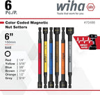 Wiha 70486 Color Coded Magnetic Nut Setter SAE 6 Pc. Set