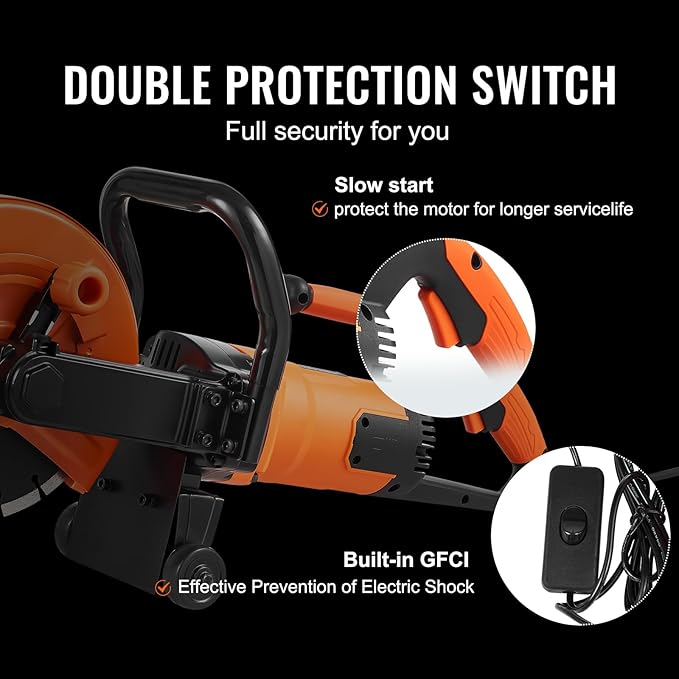 VEVOR Electric Concrete Saw, 9 in Circular Saw Cutter with 3.5 in Cutting Depth, Wet/Dry Disk Cutter Includes Water Line, Pump and Blade, for Stone, Brick, Porcelain, Concrete, 1800W Motor