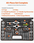 VEVOR 40 pcs Tap and Die Set, Metric Size M3-M12 Rethreading Tapping Tools Kit, Made of Durable Bearing Steel, Includes Full Accessories and Storage Case, for Internal and External Thread Cutting