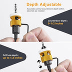 Countersink Drill Bit Set for Wood,17 PCS Counter Sink Drill Bit with 15PCS HSS Tapered Drill Bits and 1/4" Hex Shank Quick Change for Woodworking with Storage Box