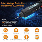 Neoteck 2 in 1 Pen Type Digital Multimeter Voltage Tester 4000 Counts Intelligent TRMS Multimeter Non-Contact Voltmeter for Testing AC/DC Voltage Resistance Continuity Capacitance Diode Live Wire