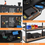 48'' 3-Tier Adjustable Workbench, Heavy Duty Workbench with Drawer and Backplate, 2000 LBS Capacity Work Table, Suitable for Office, Garage, Workshop