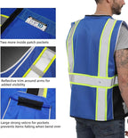 Dib Safety Vest Reflective Blue Mesh, High Visibility Vest with Pockets and Zipper, Heavy Duty Vest Made with 3M Reflective Tape 4XL