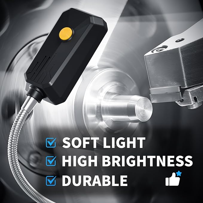 LED Machine Light, Gooseneck Lamp, Clamp-on Gooseneck Light — 2500 lumens, 120 Volts, with a clamp Base, Ideal as an Industrial Lighting Work lamp for Machine Tools and lathes, 25W (Model: J1203)