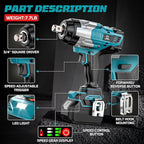 Cordless Impact Wrench 3/4 inch Compatible with Makita 18V Battery, 1850ft-lbs (2500N.m) Brushless Electric Impact Gun, High Torque Impact Driver, for Heavy-Duty Automotive & Industrial Tasks