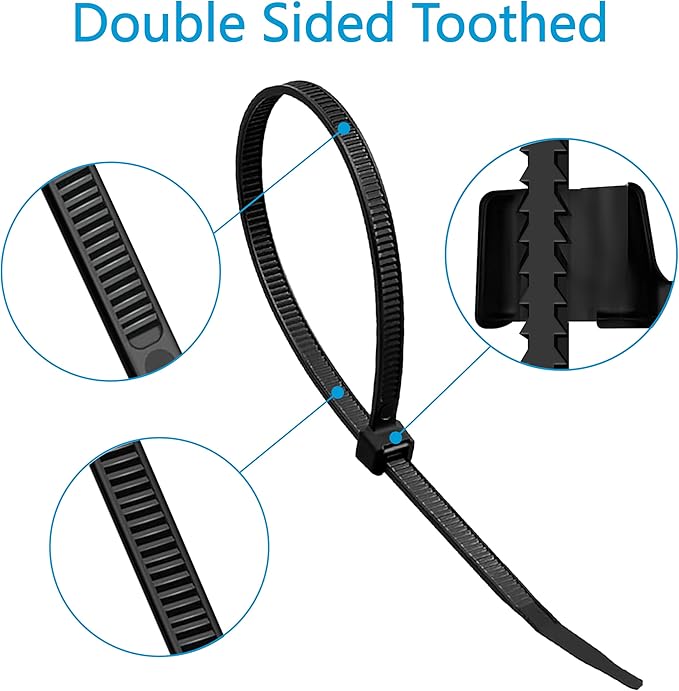 Zip Ties Heavy Duty 12 inch (1000 Pack), Double-sided Toothed, 85 lb, Delivering 1.7X Tensile Strength in the Same Specs, Black Cable Ties, Glufirm