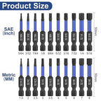 HPHOPE Impact Hex Head Allen Wrench Drill Bit Set 20 Pcs - Metric&SAE, S2 Steel Hex Bits Set, 1/4” Hex Shank with Magnetism, 50mm Long with Storage Box.