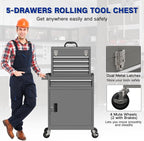 5 Drawer Tools Chest, Tool Cabinet with Universal Lockable Wheels，Tool Box with Detachable Top Box for Workshop (Gray)