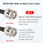 6FT RG58 50 ohm BNC Male to Male Coax Cable - Low Loss Extension Coaxial Cable with BNC Adapter Connector for Antennas, RF Radios, Modems, Oscilloscopes, Spectrum, etc (Red)