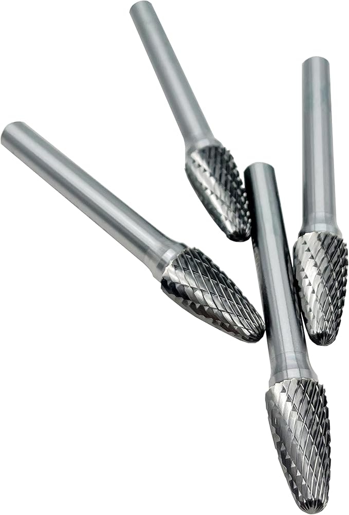 SF-3 Tungsten Carbide Burr Tree Shape Radius End Double Cut Rotary Burr File with 1/4'' Shank, 4pcs by LU&MN