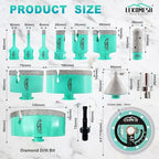 Tile Hole Saw Kit for Porcelain Tile-(6/6/8/20/35/50/75/100/125mm+Finger Bit+Chamfer Bit+Adapter+Tile Blade) Diamond Tile Drill Bits Precision Cutting for Ceramic Marble,5/8"-11 Thread